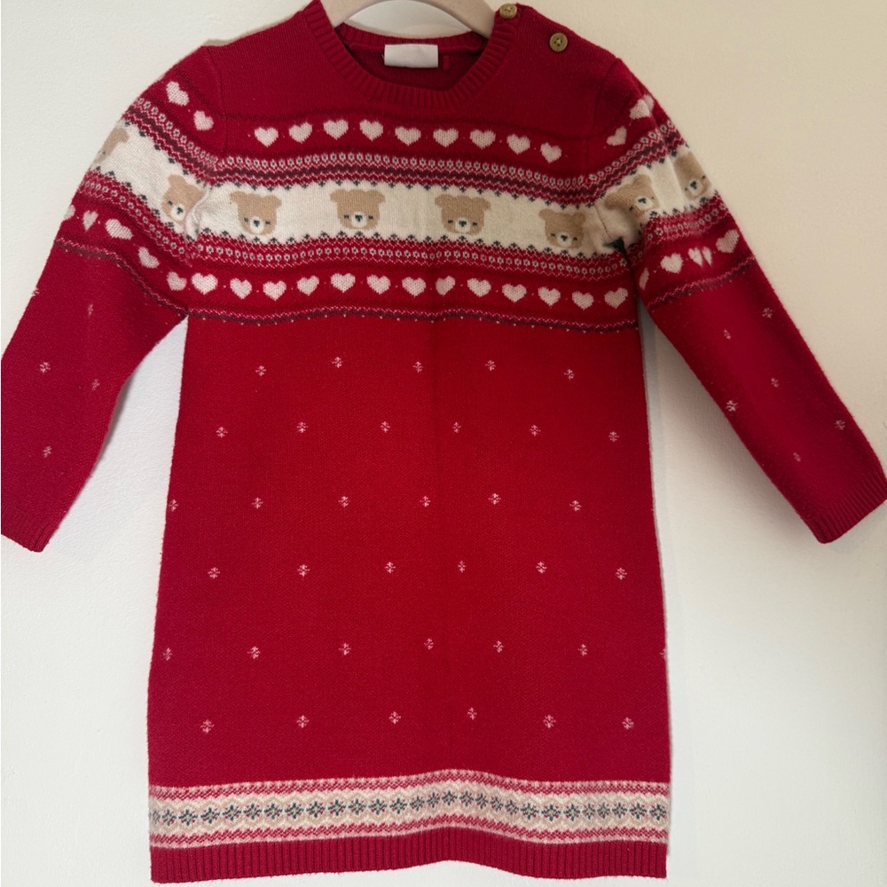 F&F Red Sweater with Bear and Heart Design